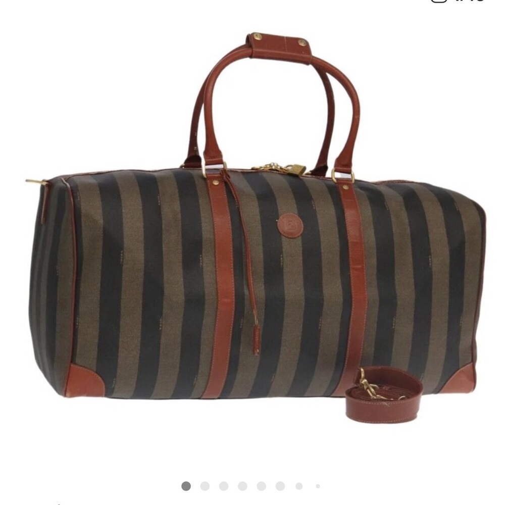 Fendi Penguin Striped Coated Canvas Weekender Boston Bag